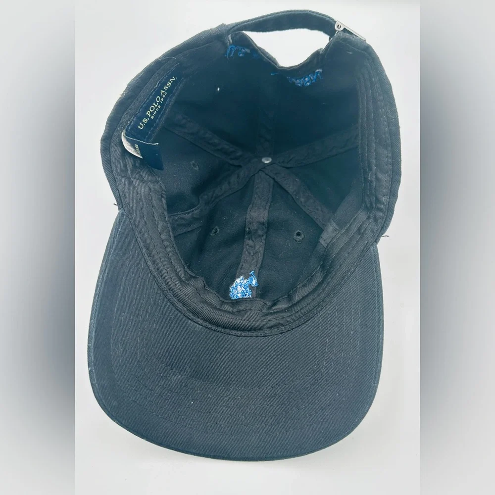 U.S. Polo Association Black Cotton Baseball Cap Hat W/ Blue Embroidered Logo
